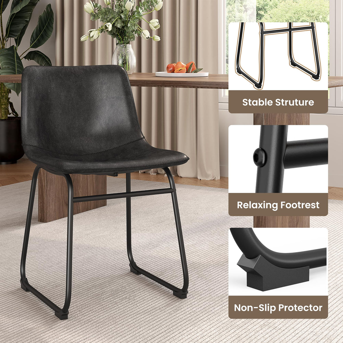 Black PU Leather Dining Chairs Set of 6 F3241