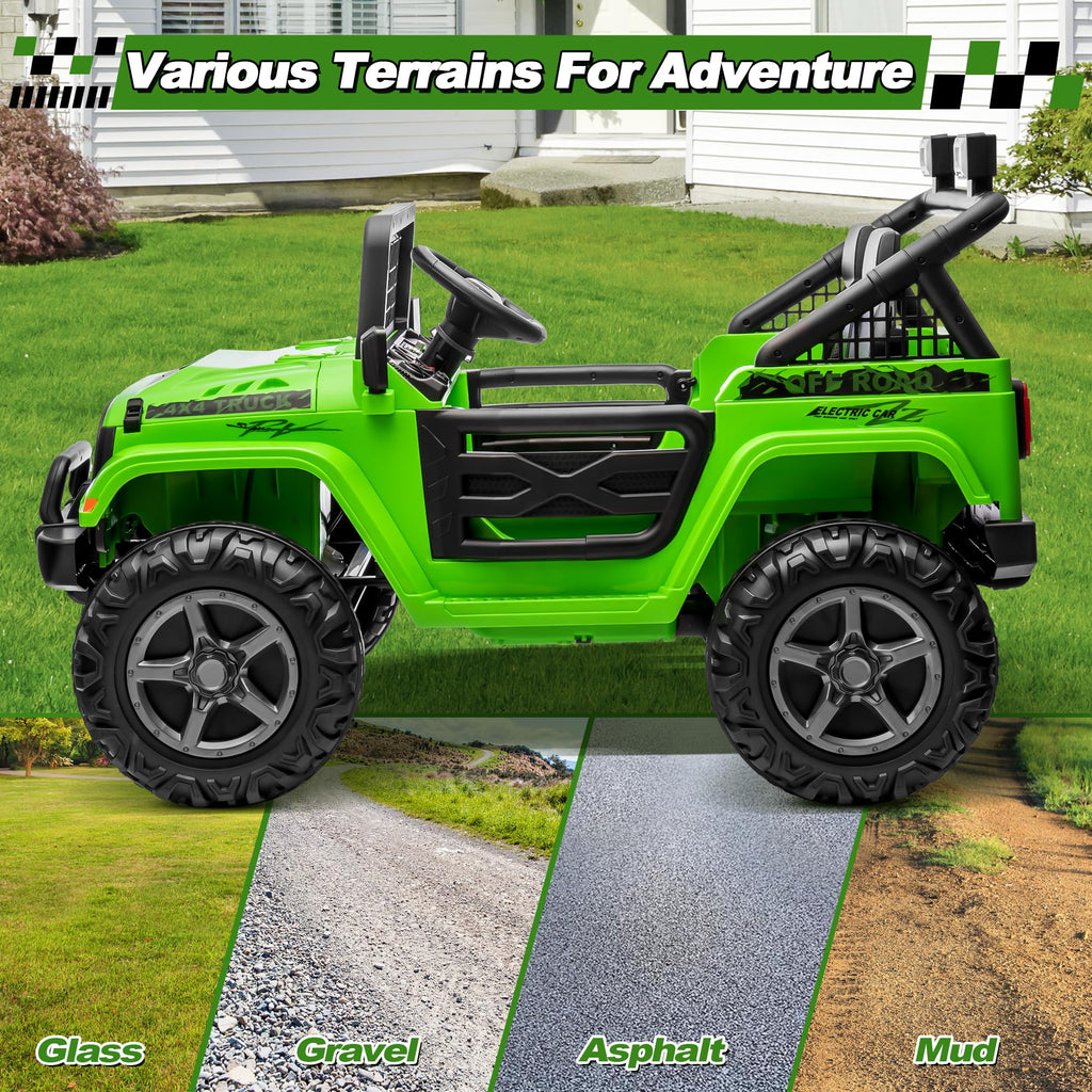 24V Ride on Car with Remote Control, 2 Seater 4WD/2WD Truck, Green B52615