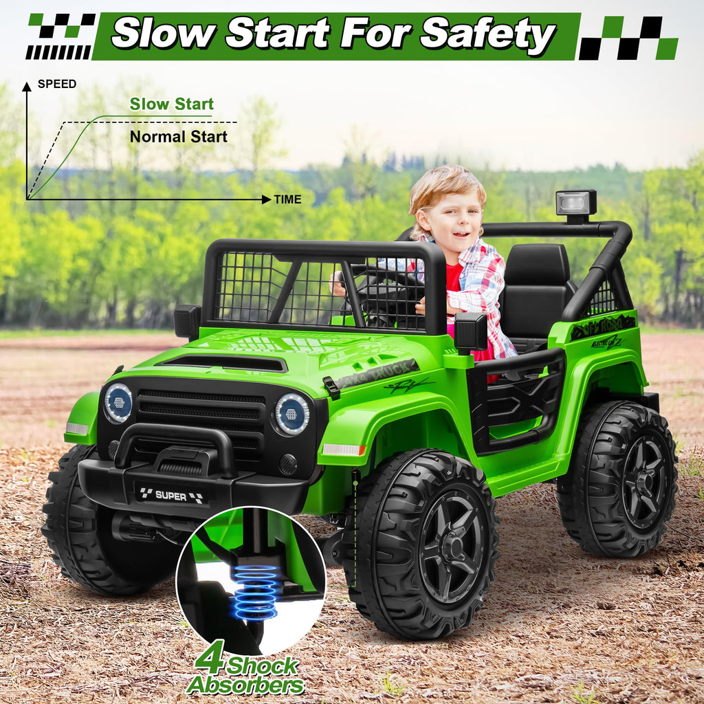 24V Ride on Car with Remote Control, 2 Seater 4WD/2WD Truck, Green B52615