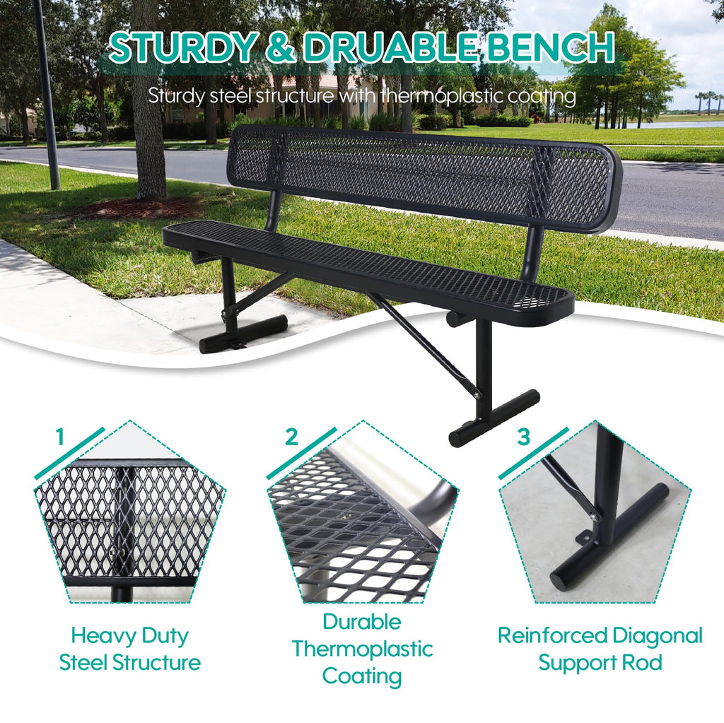 Black Metal Park Bench with Backrest T511691