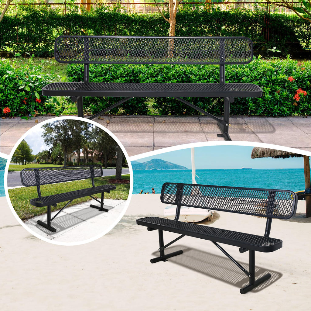 Black Metal Park Bench with Backrest T511691