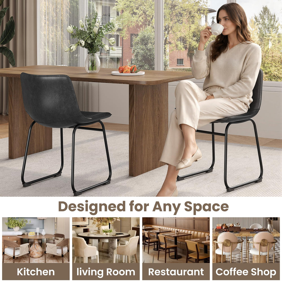Black PU Leather Dining Chairs Set of 6 F3241