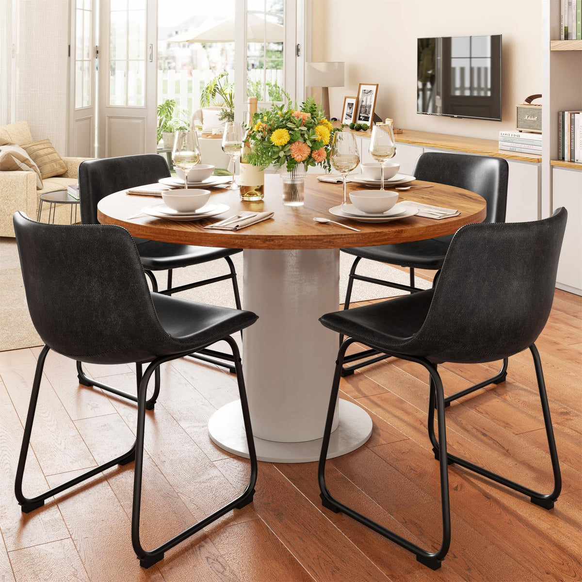 Black PU Leather Dining Chairs Set of 6 F3241