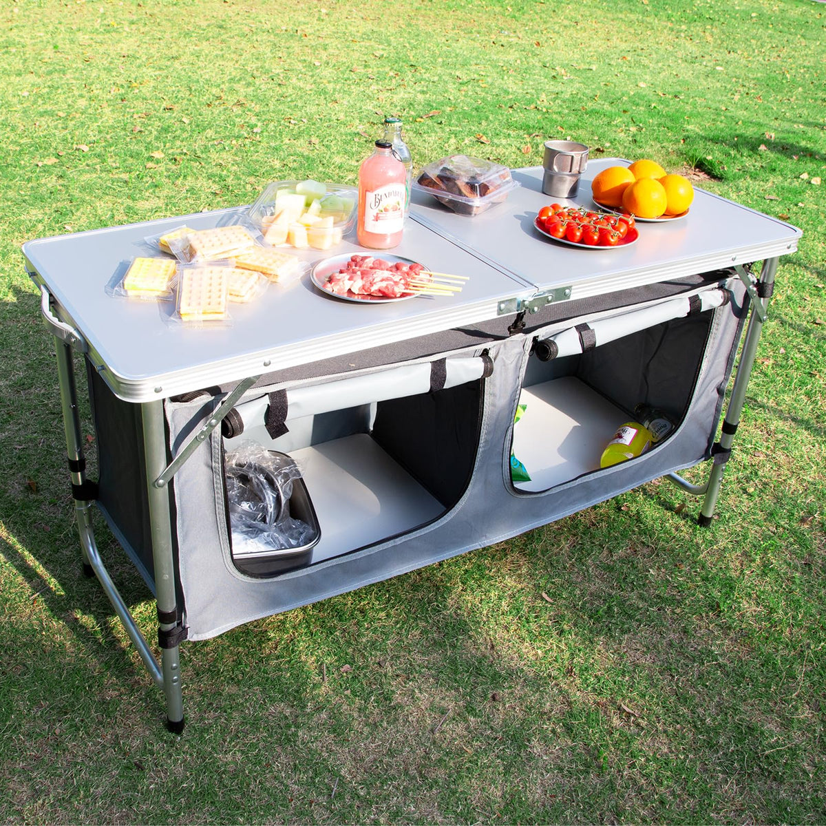 Camping Table with Storage Gray A427763