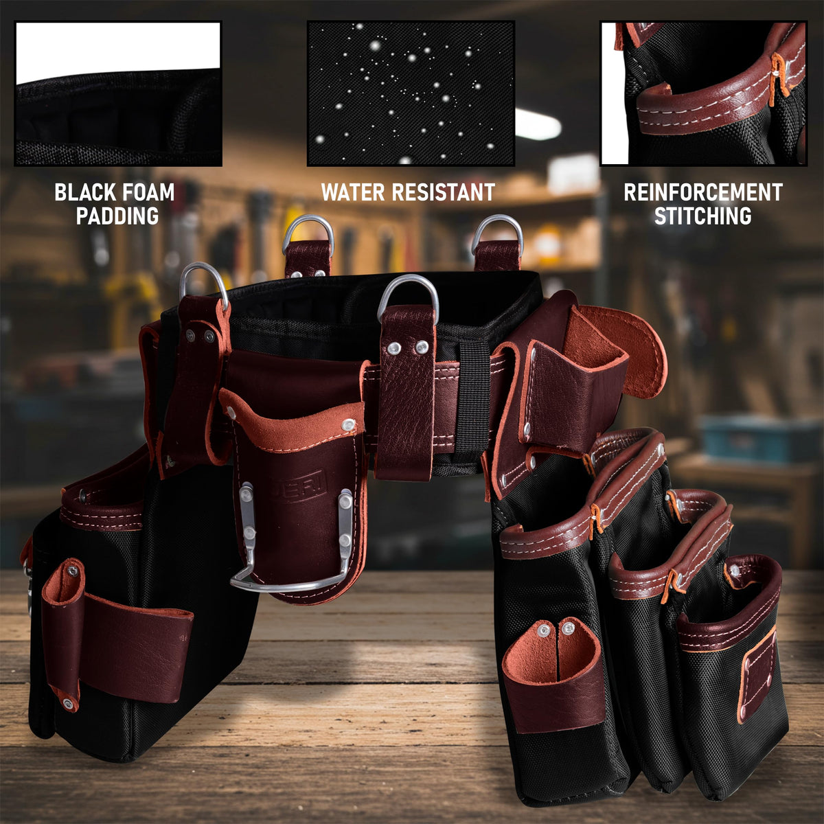 Heavy Duty Leather & 1680D Nylon 26 Pockets Electrician Tool Belt & Bag Combo U14294