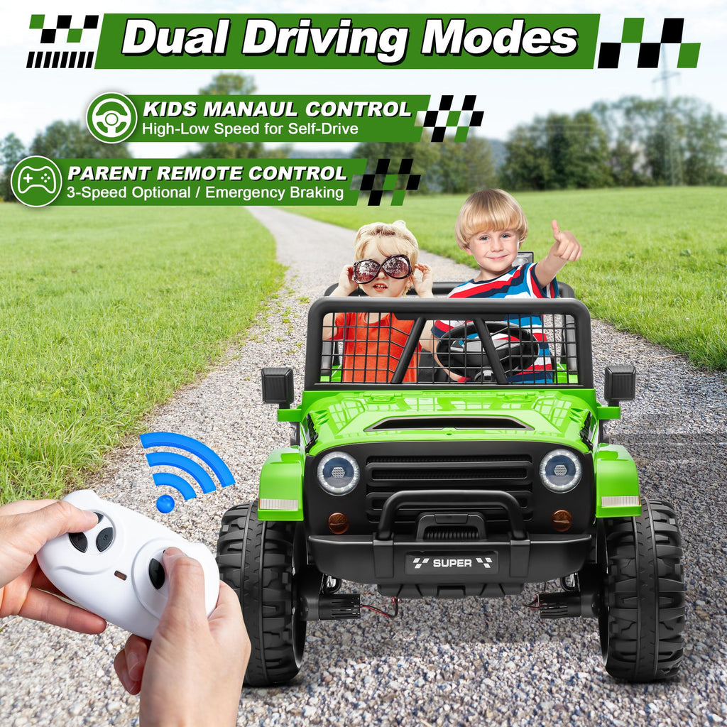 24V Ride on Car with Remote Control, 2 Seater 4WD/2WD Truck, Green B52615