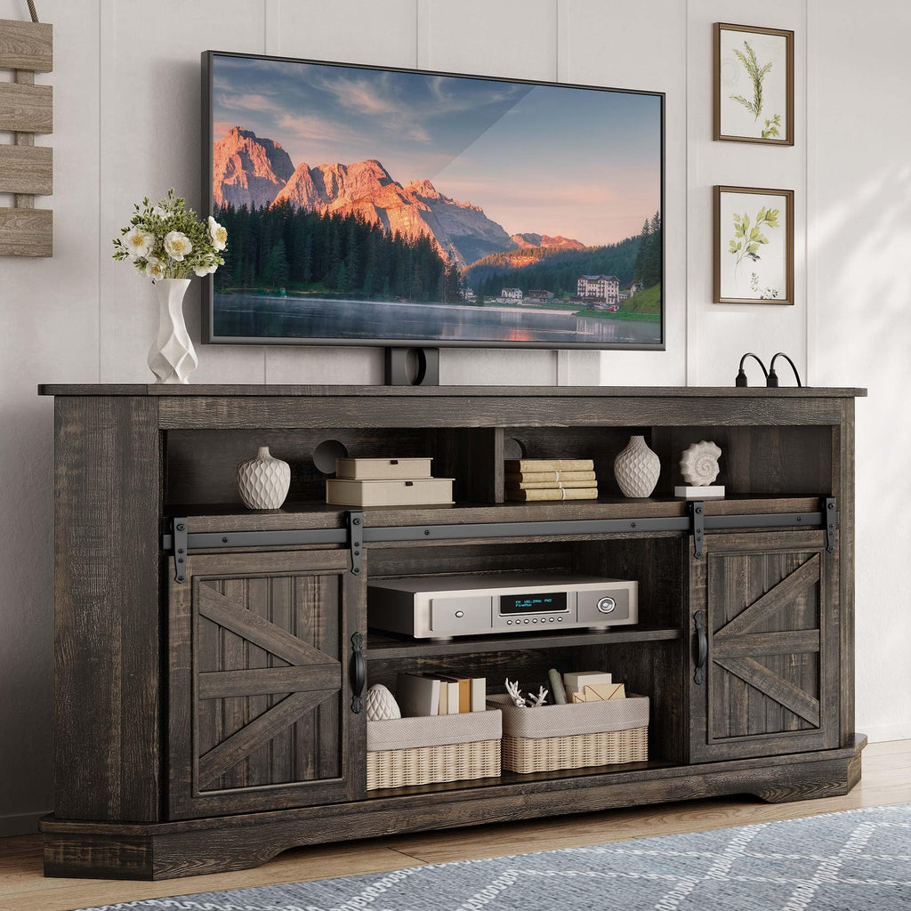 63" Oak Corner TV Stand with Barn Door J5658